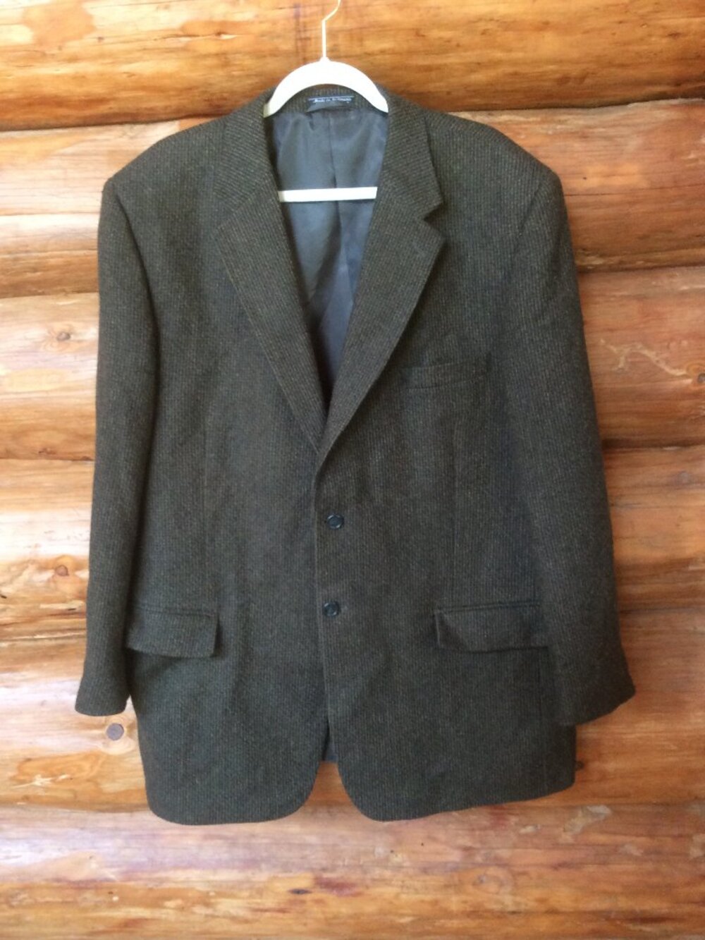 Marco Carelli 100% Lambswool Tweed Olive Green Tan Vintage Sports Coat Size L 48